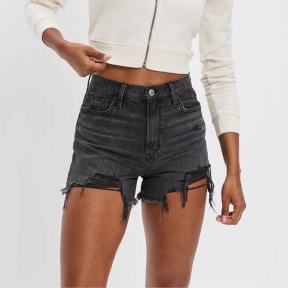 AE American Eagle Highest Rise '90s Boyfriend Short Distressed Black Sz 0 Skater - Picture 1 of 15